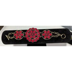 Southwest Style Bracelet Red Gold Tone 7 inch